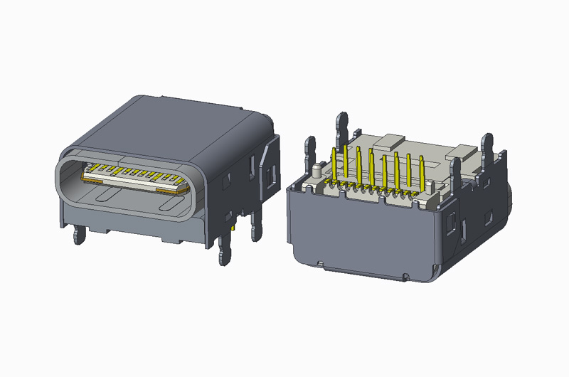 USB 3.1 GEN2 TYPE C REC 24P SMT+DIP CH3.4 L10.65 外壳脚距4.3