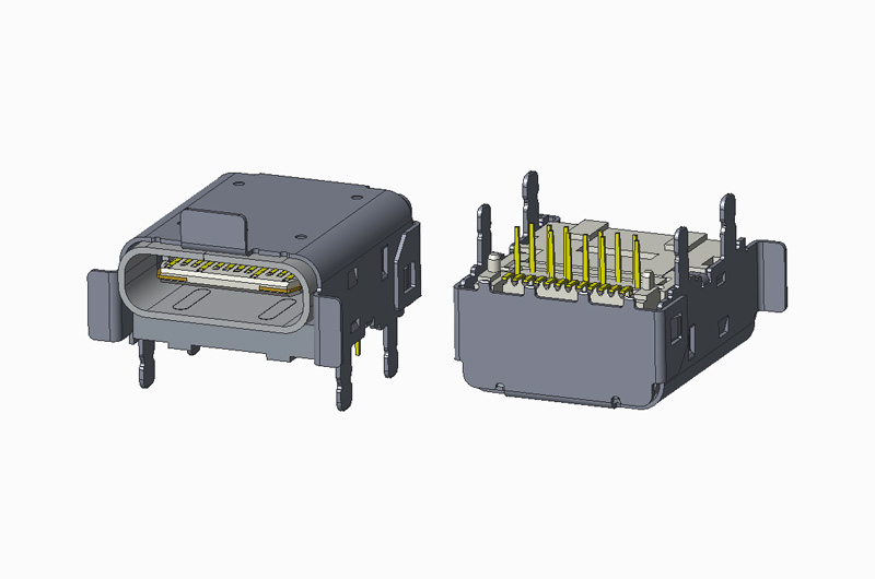 USB 3.1 GEN2 TYPE C REC 24P SMT+DIP CH3.4 L11.10-外壳有卷边 脚距5.00