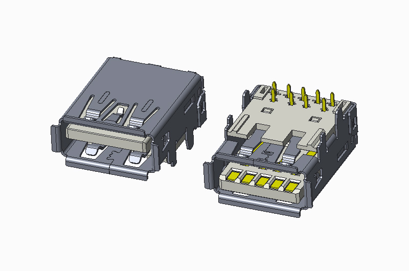 USB 3.1 Gen2 AF 90度DIP CH4.13 有卷边 四直脚
