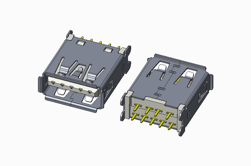 USB 3.0 AF 180度 DIP H14.50 有卷边 直脚