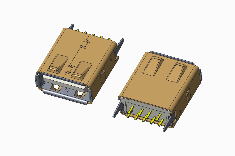 USB 3.0 AF 180度 DIP H15.00 有卷边 直脚 带护套