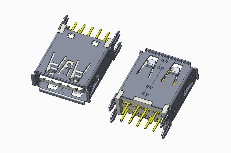USB 3.0 AF 180度 DIP H15.05 有卷边 四鱼叉脚