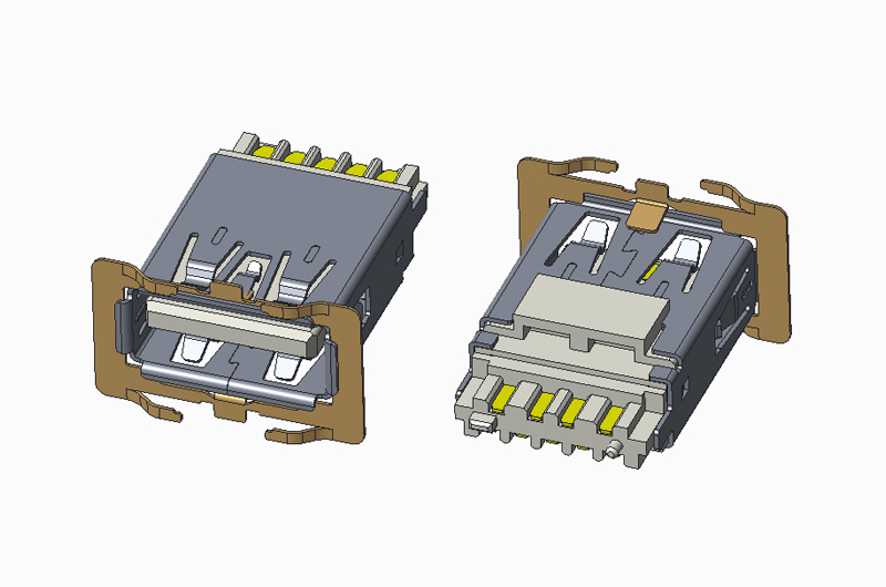 USB 3.0 AF 180度 焊线 有卷边 带卡位 加弹片