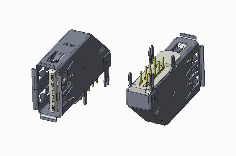 USB 3.0 AF 180度 DIP 侧插 有卷边 鱼叉脚