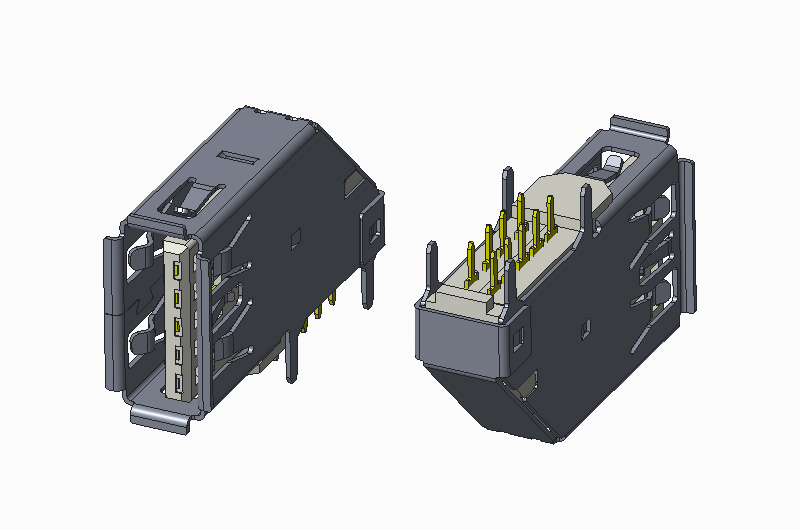 USB 3.0 AF 180度 DIP 侧插 有卷边 直脚