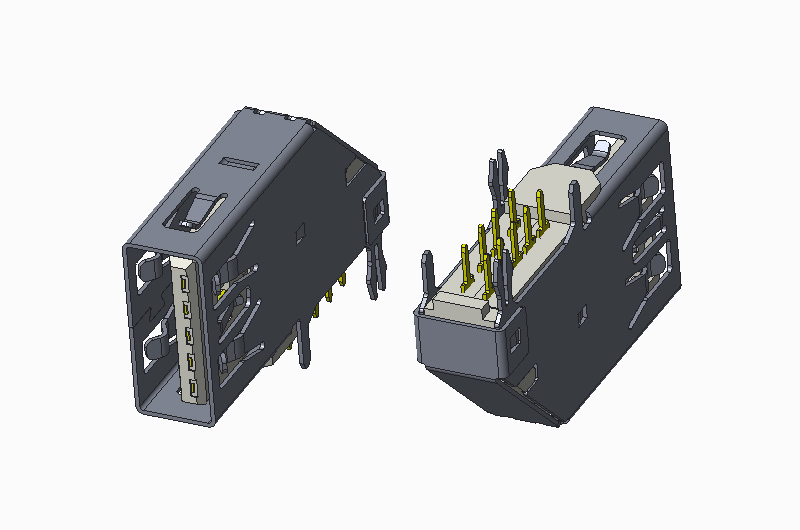 USB 3.0 AF 180度 DIP 侧插 无卷边 鱼叉脚