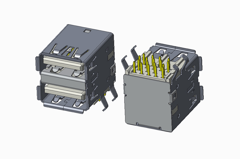 USB 3.0 AF 双层 90度 DIP A款 有卷边 弯脚