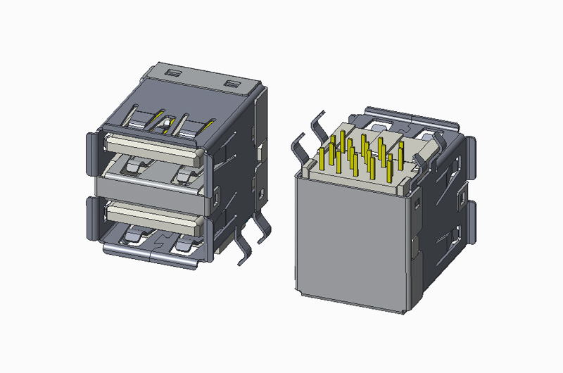 USB 3.0 AF 双层 90度 DIP B款 有卷边 弯脚