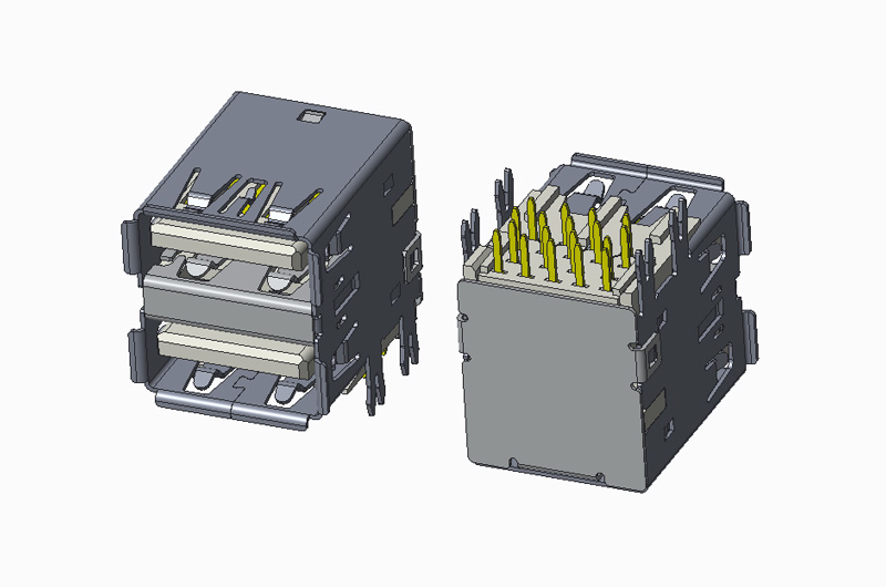USB 3.0 AF 双层 90度 DIP A款 有卷边 鱼叉脚