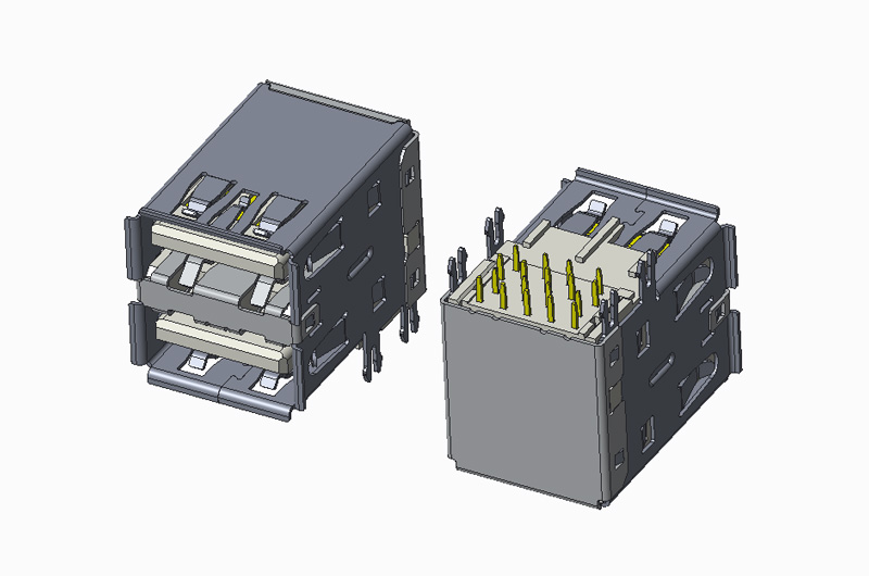 USB 3.0 AF 双层 90度 DIP L19.80 C款 有卷边 鱼叉脚