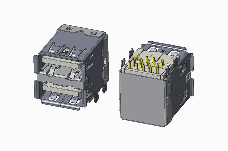USB 3.1 Gen2 AF 双层 DIP 90度 B款 有卷边 鱼叉脚