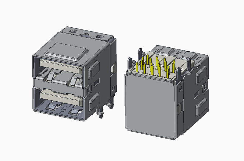 USB 3.1 Gen2 AF双层 DIP 90度 B款 无卷边 直脚 带护套