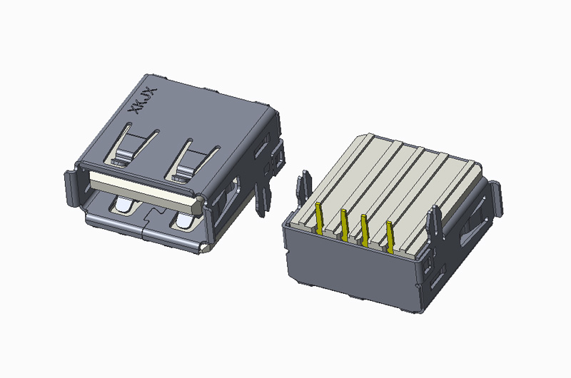 USB 2.0 AF 90度 DIP H6.90 有卷边 鱼叉脚