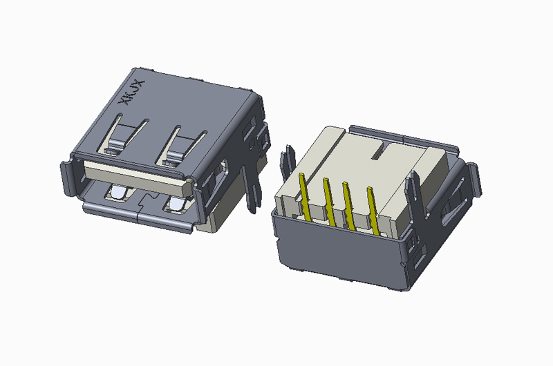 USB 2.0 AF 90度 DIP H=8.40mm 有卷边 鱼叉脚