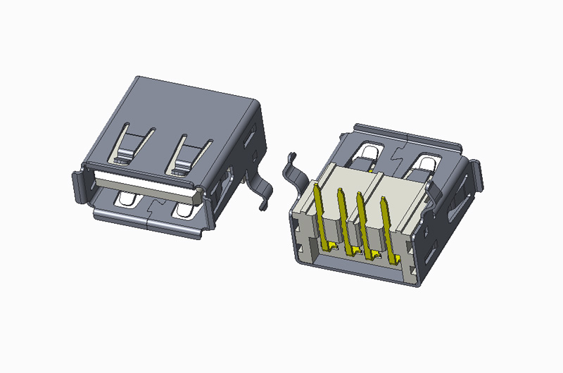 USB 2.0 AF 90度 DIP H6.90mm 有卷边 弯脚