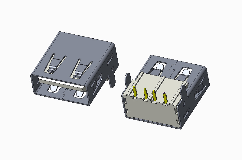 USB 2.0 AF 90度 DIP H6.90mm 无卷边 直脚