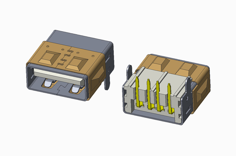 USB 2.0 AF 90度 DIP 无卷边 直脚 带护套