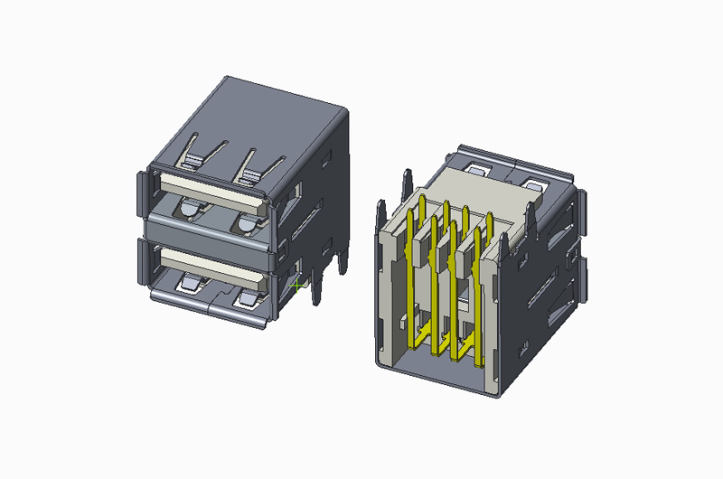 USB 2.0 双层 AF 90度 DIP 直脚